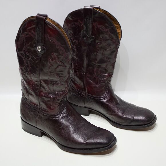 VTG Montana Genuine Ostrich Skin Western Boots Burgundy Brown Men 10.5EE X-Wide - Picture 2 of 16